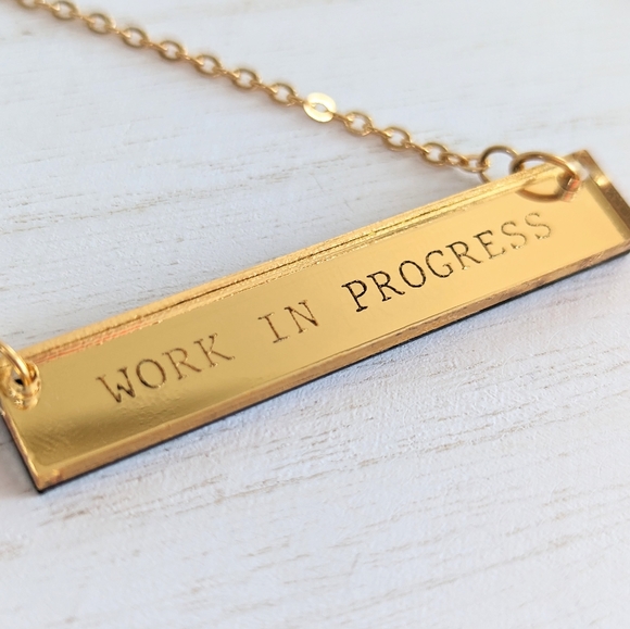 NEW Mirror Bar Quote Metallic Statement Necklace | Handmade Gift - Picture 3 of 7